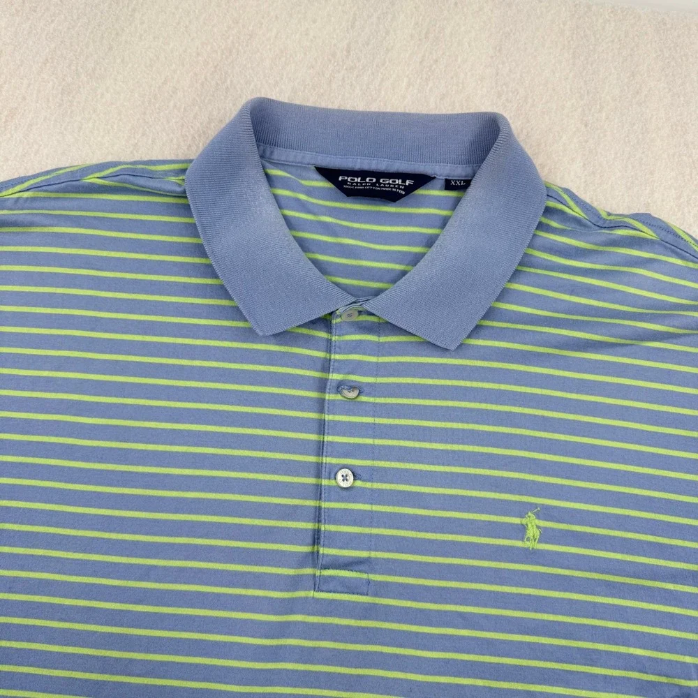Polo Golf Ralph Lauren Mens XXL Short Sleeve Pima Cotton Polo Green Striped